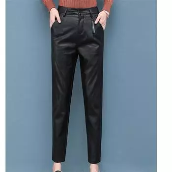 Осень-зима 2022, женские модные повседневные узкие леггинсы, прямые брюки из искусственной кожи, женские винтажные брюки на молнии с высокой талией S