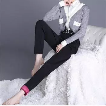 Осень-зима 2022, женские однотонные элегантные утепленные брюки с высокой талией в стиле Харадзюку, женские шикарные брюки, женские повседневные модные брюки S чёрный