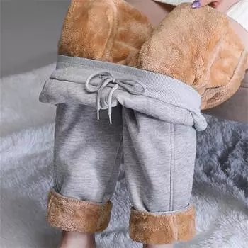 Осень-зима 2022, женские спортивные штаны с высокой талией, утепленные бархатные теплые спортивные флисовые брюки с завязками, женские свободные брюки S чёрный