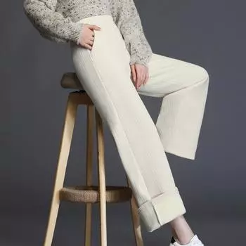 Осень-зима 2023, брюки с высокой талией, модные женские бархатные брюки, повседневные однотонные теплые женские офисные длинные брюки, женские 1787 S орион