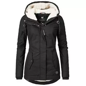 Осень/Зима 2023, черная классическая плюшевая куртка с хлопковой подкладкой, женская куртка с капюшоном и хлопковой подкладкой