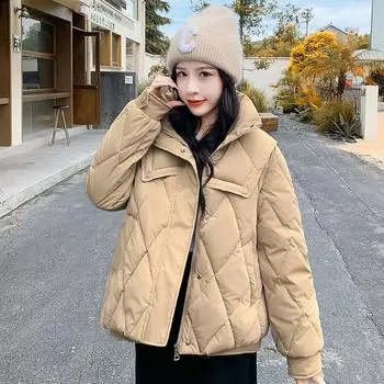 Осень-зима 2023. Куртка в студенческом стиле. Короткий пуховик. Свободная куртка-хлебка. M зелёный