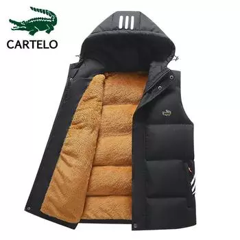 Осень/зима 2023, новый флисовый жилет с капюшоном, модный пуховый хлопковый жилет, теплая и плюшевая утолщенная майка XL чёрный