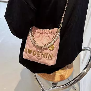 Осень-зима 2023, новый маленький ароматный рюкзак для мобильного телефона, модная сумка с цепочкой и цепочкой для маленьких девочек, сумка с жемчужной цепочкой чёрный