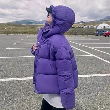 Осень-зима 2023, новый пуховик с капюшоном и бутоном цветка, студентка, короткое утолщенное модное пальто «хлеб» S чёрный