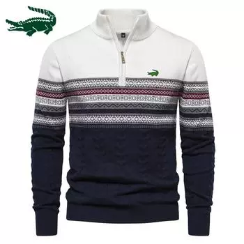 Осень/зима 2023, новый тренд, европейский размер, мужской свитер со стоячим воротником, вязаный свитер высокого качества с половиной молнии, универсальная мужская одежда высокого качества S