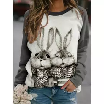 Осень-зима 2023, новый женский топ с милым домашним животным, необычная футболка с круглым вырезом и принтом коровы, повседневный свободный пуловер с длинными рукавами в стиле Харадзюку 5XL