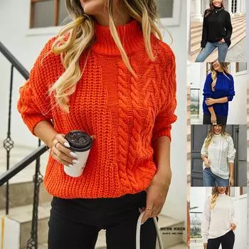 Осень/зима 2023, повседневный свитер, женский вязаный свитер большого размера, свободный свитер с половиной водолазки S белый