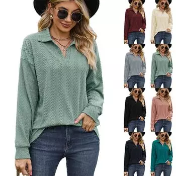 Осень/зима 2023, женская повседневная однотонная свободная толстовка с длинными рукавами и лацканами S чёрный