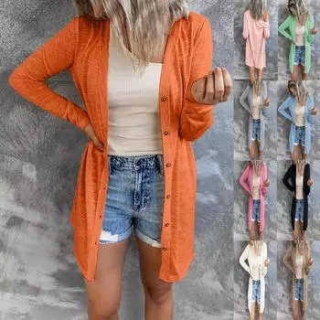 Осень/Зима 2023 Женский однотонный кардиган с длинными рукавами и застежкой на пуговицы L чёрный