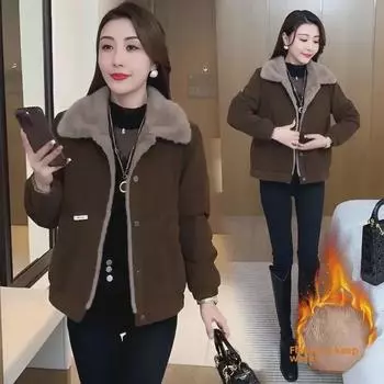 «Осень/Зима 2024 Европейская хлопковая бархатная куртка: Модный, универсальный, большого размера, утолщенный, женский топ XL красный