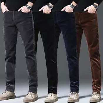 Осень/Зима 2024 г. Бархатные/Обычные мужские вельветовые хлопковые приятные для кожи свободные модные повседневные брюки с полосатым бархатом 28 чёрный