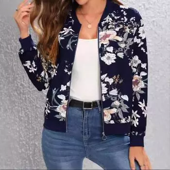 Осень-зима 2024 г. Новое винтажное пальто Женское повседневное цифровое принтованное пальто на молнии Эстетичный дизайн Повседневные тонкие топы S тёмно-синий