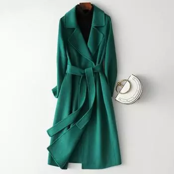 Осень-зима 2024 года, новое двухстороннее шерстяное кашемировое пальто, женское длинное, тонкое, модное и популярное шерстяное пальто высокого класса S красный