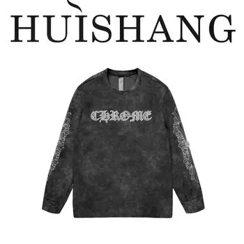 «Осень/Зима 2024 года, свободный покрой, круглый вырез, длинный рукав, повседневный свитер с буквенным принтом — модный стиль унисекс» L чёрный