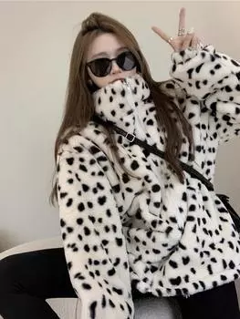 Осень/Зима 2024 Утолщенная куртка из овечьего меха Женское норковое свободное пальто в клетку S