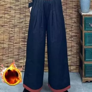 Осень-зима 2025 г. Новые утолщенные хлопковые брюки в иностранном стиле, женские тонкие теплые свободные универсальные хлопковые широкие брюки большого размера M оранжевый