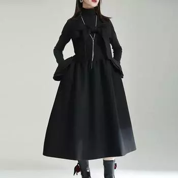 Осень/Зима 2025 Шерстяное платье А-силуэта с бретелями, украшенными бантами Large серый