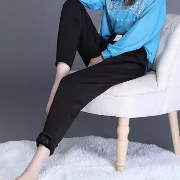 Осень-зима, эластичные женские широкие брюки с высокой талией, утепленные теплые брюки для женщин, свободные женские брюки, элегантные длинные офисные женские брюки S