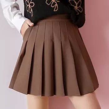 осень зима эластичный пояс JK плиссированная юбка женская высокая талия однотонные юбки для танцев в стиле преппи Y2K корейские тонкие универсальные мини-юбки y2k XS