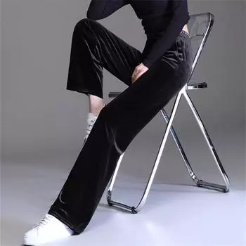 Осень-зима, элегантные повседневные утолщенные теплые брюки с высокой талией, винтажные женские широкие брюки, женские эластичные бархатные брюки S