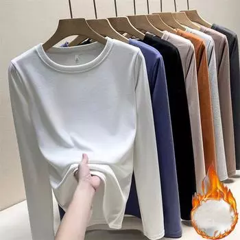 осень-зима бархатная футболка с круглым вырезом и длинными рукавами, женская повседневная облегающая утепленная футболка в стиле Харадзюку, женская одежда M