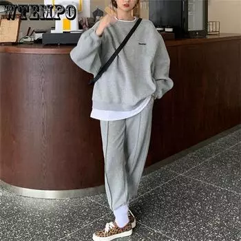 Осень-зима без капюшона, искусственный свитер из двух предметов, женский плюс бархатный, плотный, однотонный, корейская версия, свободный, универсальный, повседневный S серый