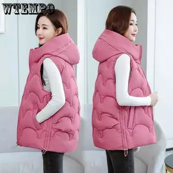 Осень-зима без рукавов модная стеганая куртка свободная повседневная приталенная теплая короткая жилетка больших размеров с капюшоном жилет толстая стеганая куртка женская верхняя одежда XXXL