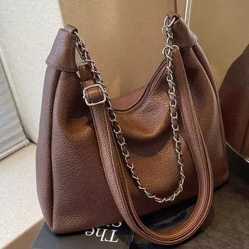 Осень-зима, большая вместимость, сумки для женщин, винтажная универсальная сумка на плечо с цепочками, популярная сумка-мессенджер из искусственной кожи для женщин (30cm<Max Length<50cm)