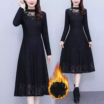 Осень/зима, большие размеры, свободное платье, тонкое бархатное платье L