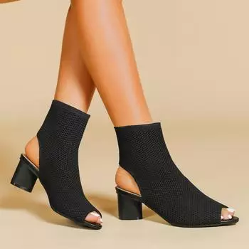 Осень-зима Большие размеры женские вязаные короткие сапоги-трубы повседневные удобные грубые каблуки с острым носком и толстым каблуком 34-43 34 чёрный