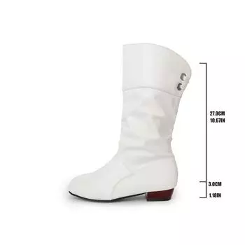 Осень Зима Большой Размер Студенческие Рыцарские Сапоги Низкий Каблук Круглый Носок Женские Сапоги До Середины Икры Теплый Резиновый Материал Повседневный Стиль 35 белый