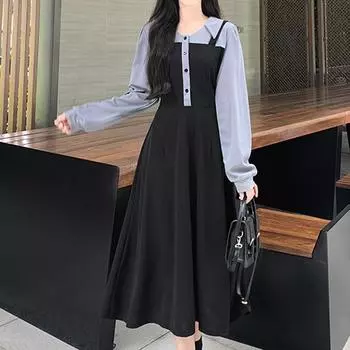 осень зима цвет подходящего облегающего платья корейский длинный рукав свободные женские макси платья для женщин вечерние платья y2k уличная одежда M