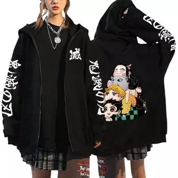 Осень-зима Demon Slayer Printing Jackets Mens Womens Casual Streetwear Теплая верхняя одежда Аниме Одежда Harajuku Zip Up Hoodies S