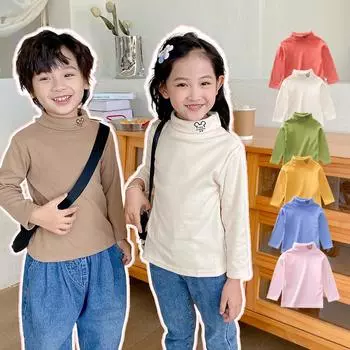 Осень-зима, детские футболки для мальчиков и девочек, топы, водолазки, однотонные теплые флисовые рубашки с длинными рукавами, футболки для детей 80cm бежевый