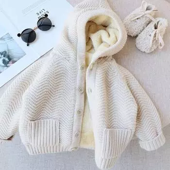 Осень-зима детские свитера на меховой подкладке кардиганы для девочек теплый трикотаж для мальчиков детская одежда повседневная одежда 80(6-12M) белый
