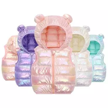 Осень-зима Детский теплый пуховый жилет Детский хлопковый жилет Детская верхняя одежда Жилет Детская одежда для мальчиков и девочек Куртки с капюшоном Пальто 120cm розовый