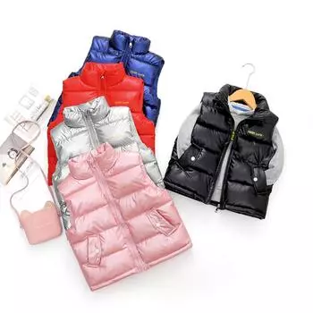 Осень-зима Детский утепленный жилет для мальчиков и девочек, однотонные жилеты, детская верхняя одежда на молнии, детская одежда 170 чёрный