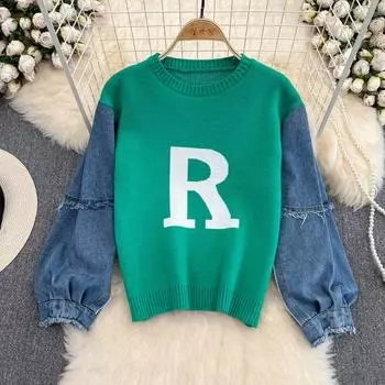 Осень-зима, дизайн, ковбойский свитер с рукавами, женская корейская версия, жаккардовое свободное вязаное пальто с круглым воротником