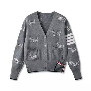 Осень-зима дизайнерский мультяшный вышитый собачий вязаный свитер пальто куртка женская мода однобортный джемпер с карманом One Size белый