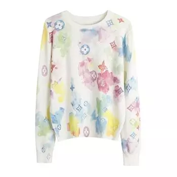 Осень-зима Дизайнерский О-образный вырез Вязаный принт свитер Пуловер Топы Женская мода Длинные рукава Джемперы One Size белый