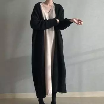 Осень-зима Длинный рукав Высококачественный вязаный кардиган Куртка Пальто Женский свободный утолщенный выше колена Роскошный свитер One Size