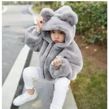 Осень-зима для мальчиков, теплая куртка из искусственного меха для девочек, зимний комбинезон с капюшоном, детская верхняя одежда 160cm чёрный