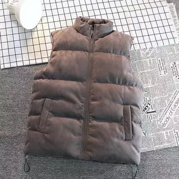 Осень-зима для мужчин и женщин хлопковый жилет толстый теплый мужской пиджак без рукавов жилет Harajuku модные жилеты M чёрный