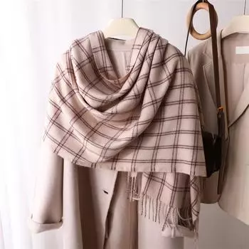 Осень Зима Для Мужчин Женщин Толстый Теплый Шарф Модный Платок Клетчатый Корейский Популярный Шейный Платок Мягкие Головные Платки Хиджаб Кисточки Шаль 200cmX65cm