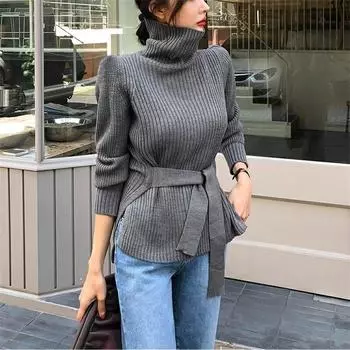 Осень-зима для женщин вязаная водолазка кашемировый свитер новая мода повседневный базовый пуловер джемпер топы с длинными рукавами one size красный