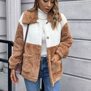 Осень-зима двухсторонние плюшевые короткие куртки однобортный кардиган куртка топ для женщин S хаки