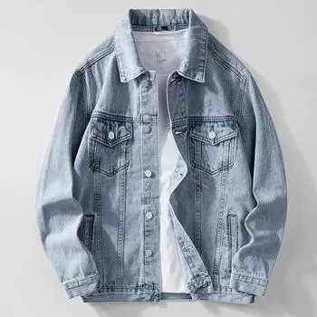 Осень-зима джинсовая куртка мужская повседневная джинсовая куртка уличная однотонная джинсовая куртка с отложным воротником мужская куртка M черный серый