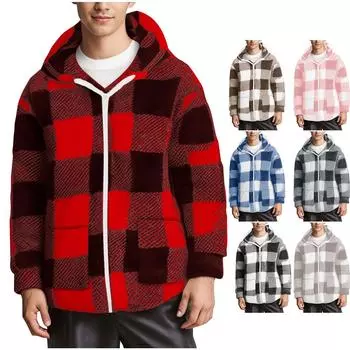 Осень-зима Ethos Plaid Casual с длинными рукавами и капюшоном кардиган на молнии пальто L чёрный
