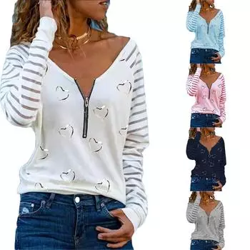 Осень-зима Европа и Америка новая любовь печать молния длинный рукав футболка женская 1XL чёрный